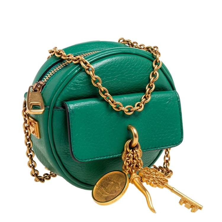 Pre Owned Dolce & Gabbana Green Leather Small Charm Miss Glam Crossbody Bag