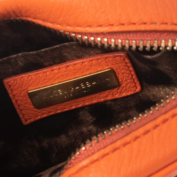 Pre Owned Dolce & Gabbana Orange Leather Small Charm Miss Glam Crossbody Bag