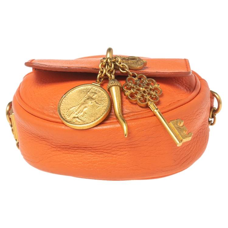 Pre Owned Dolce & Gabbana Orange Leather Small Charm Miss Glam Crossbody Bag