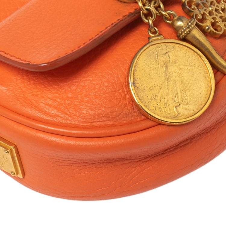 Pre Owned Dolce & Gabbana Orange Leather Small Charm Miss Glam Crossbody Bag