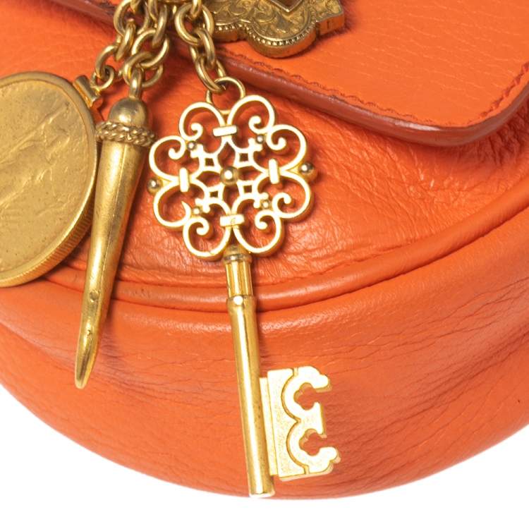 Pre Owned Dolce & Gabbana Orange Leather Small Charm Miss Glam Crossbody Bag