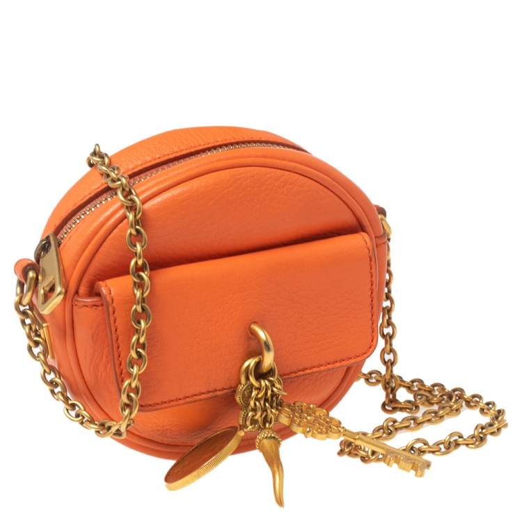 Pre Owned Dolce & Gabbana Orange Leather Small Charm Miss Glam Crossbody Bag