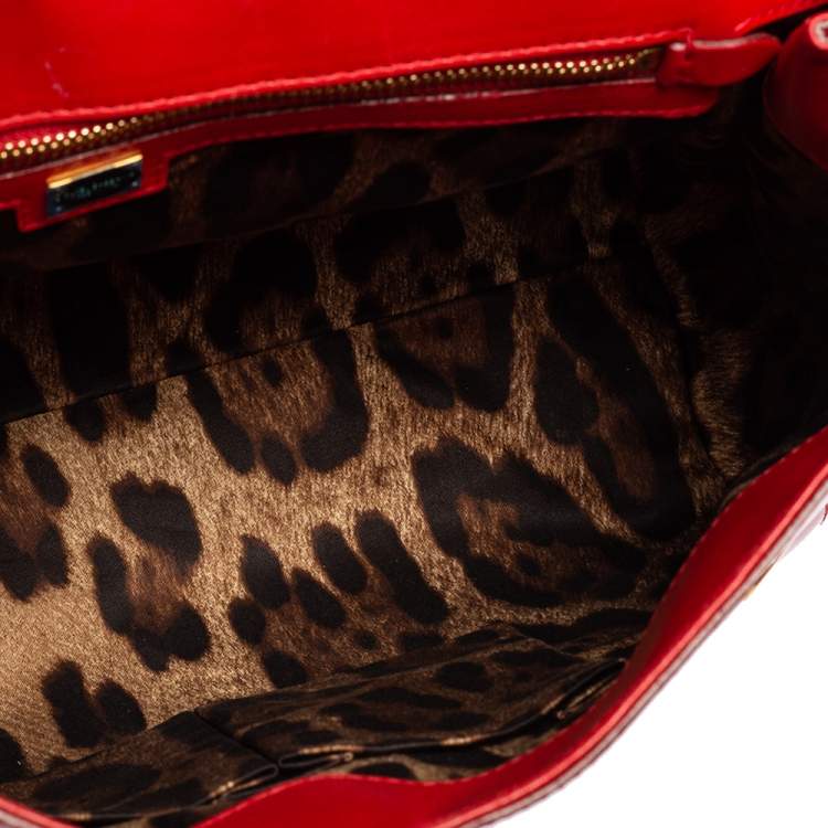 Pre Owned Dolce & Gabbana Red Patent Leather Large Miss Sicily Top Handle Bag