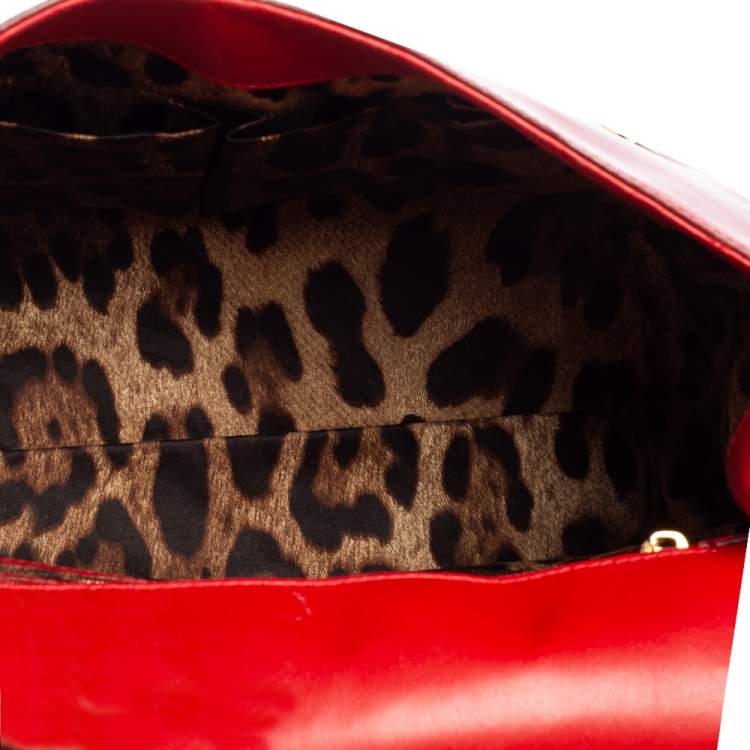 Pre Owned Dolce & Gabbana Red Patent Leather Large Miss Sicily Top Handle Bag