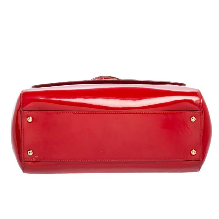 Pre Owned Dolce & Gabbana Red Patent Leather Large Miss Sicily Top Handle Bag