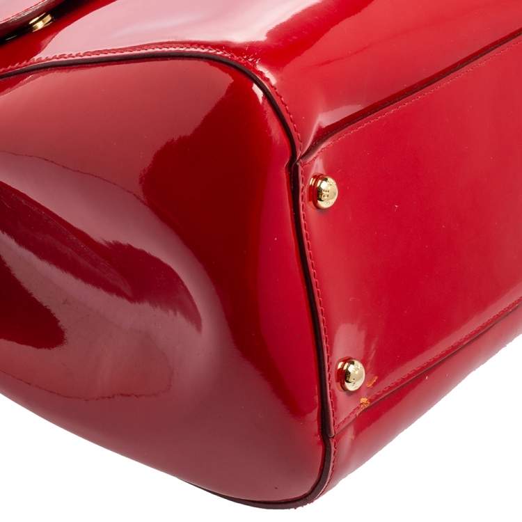Pre Owned Dolce & Gabbana Red Patent Leather Large Miss Sicily Top Handle Bag