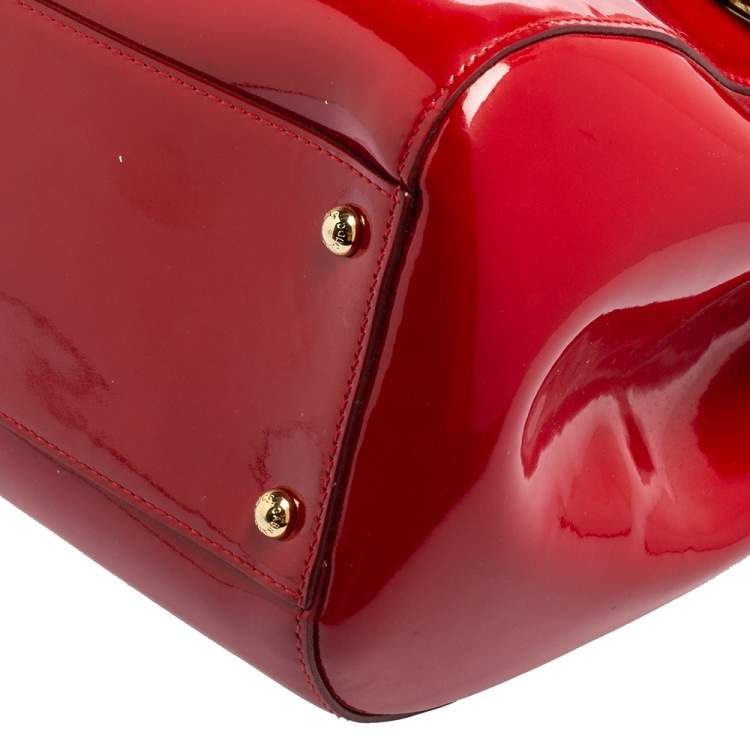 Pre Owned Dolce & Gabbana Red Patent Leather Large Miss Sicily Top Handle Bag