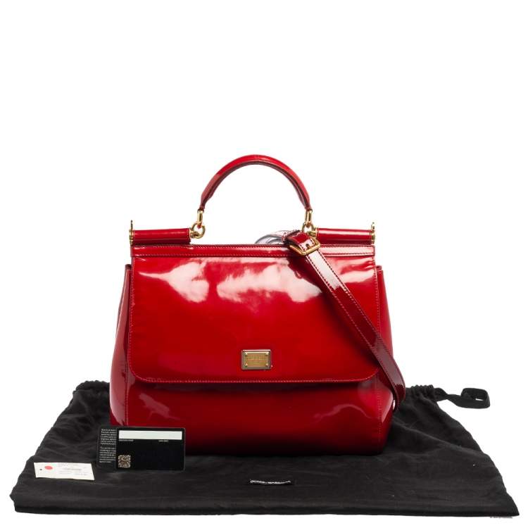 Pre Owned Dolce & Gabbana Red Patent Leather Large Miss Sicily Top Handle Bag