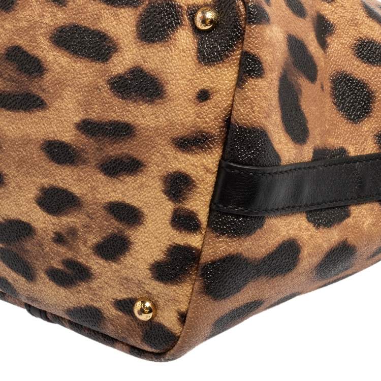 Pre Owned Dolce & Gabbana Brown/Black Leopard Print Coated Canvas and Leather Miss Escape Tote