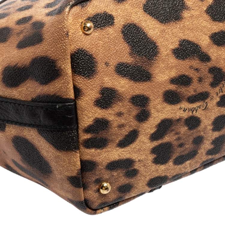 Pre Owned Dolce & Gabbana Brown/Black Leopard Print Coated Canvas and Leather Miss Escape Tote