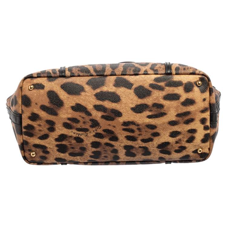 Pre Owned Dolce & Gabbana Brown/Black Leopard Print Coated Canvas and Leather Miss Escape Tote
