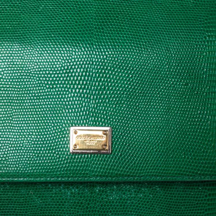 Pre Owned Dolce & Gabbana Green Lizard Embossed Leather Medium Miss Sicily Top Handle Bag