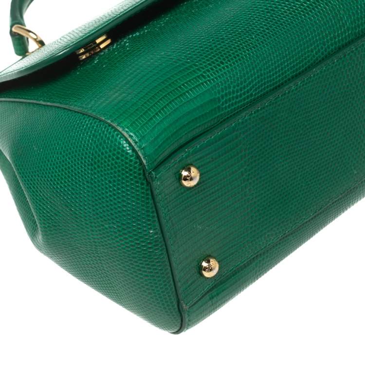 Pre Owned Dolce & Gabbana Green Lizard Embossed Leather Medium Miss Sicily Top Handle Bag