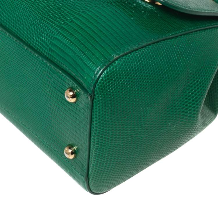 Pre Owned Dolce & Gabbana Green Lizard Embossed Leather Medium Miss Sicily Top Handle Bag