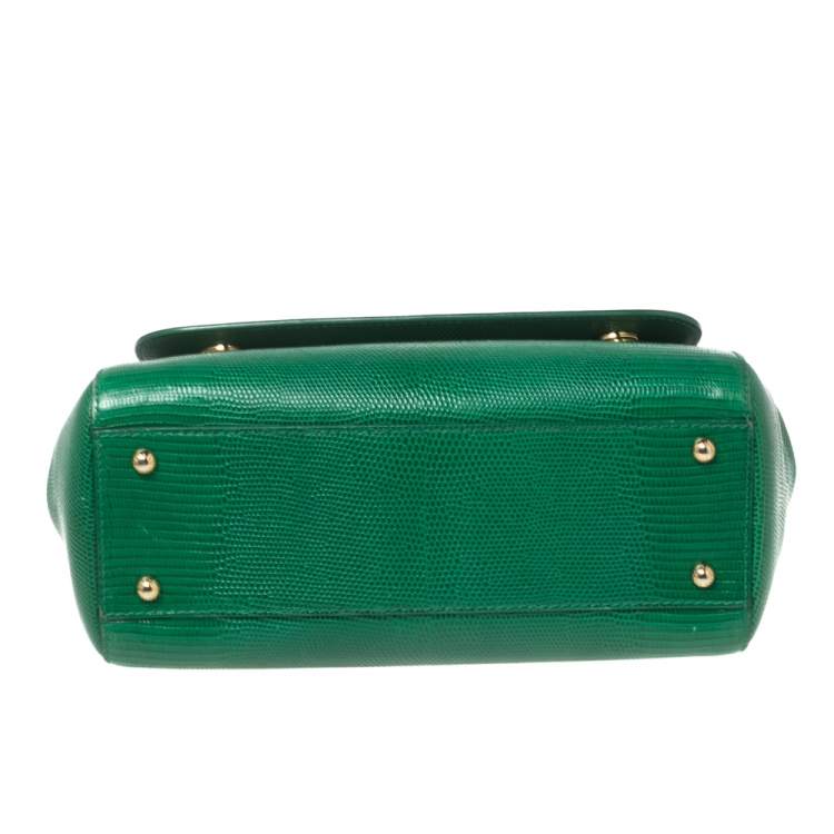 Pre Owned Dolce & Gabbana Green Lizard Embossed Leather Medium Miss Sicily Top Handle Bag