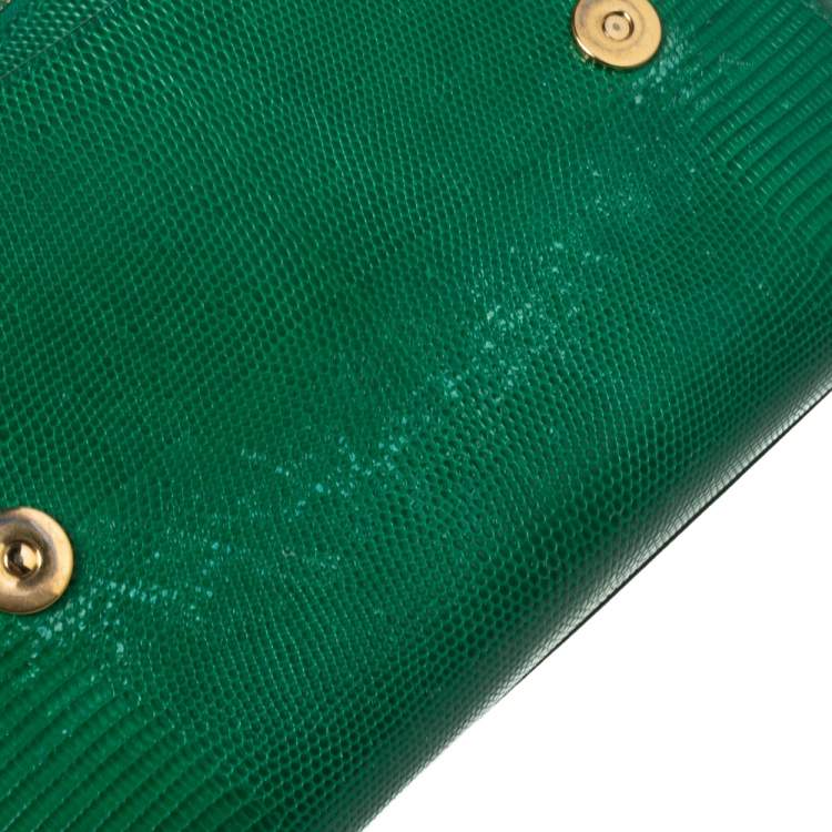 Pre Owned Dolce & Gabbana Green Lizard Embossed Leather Medium Miss Sicily Top Handle Bag