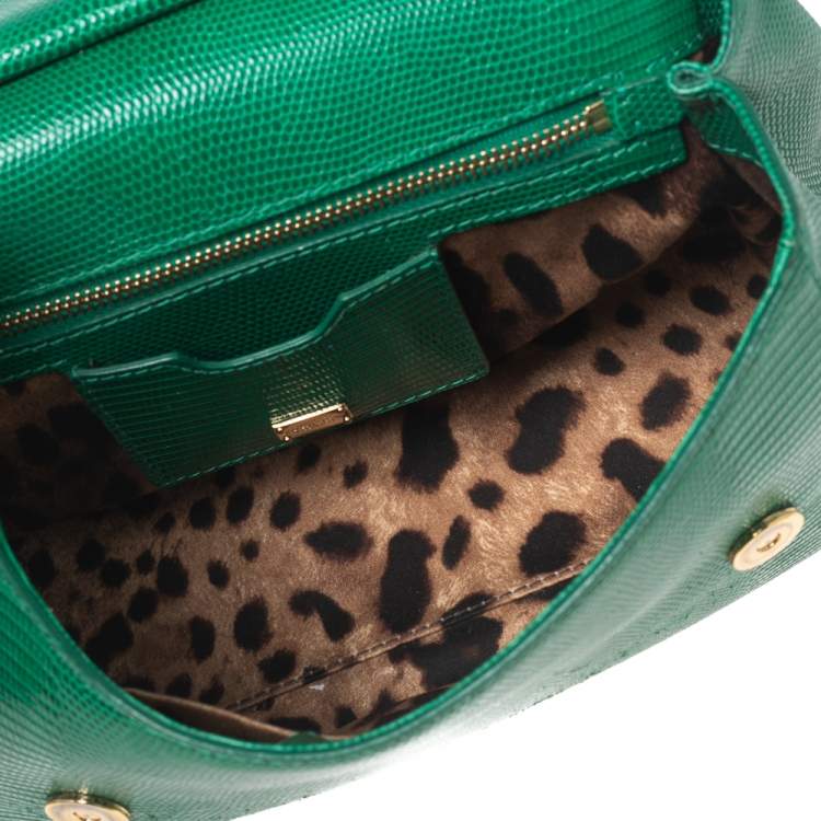 Pre Owned Dolce & Gabbana Green Lizard Embossed Leather Medium Miss Sicily Top Handle Bag