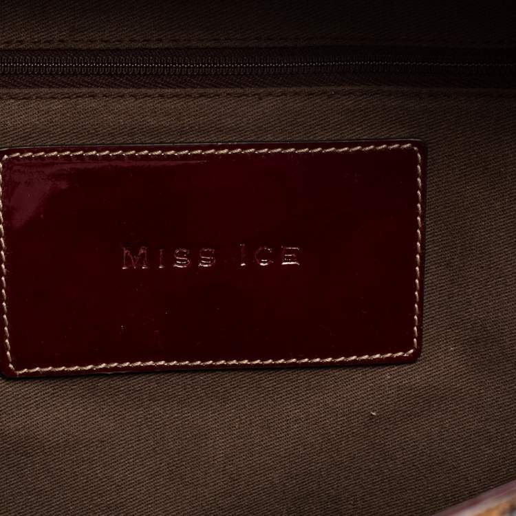 مملوكة مسبقًا Dolce & Gabbana Burgundy/Brown Leopard Print Coated Canvas and Patent Leather Miss Ice Satchel