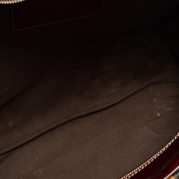 مملوكة مسبقًا Dolce & Gabbana Burgundy/Brown Leopard Print Coated Canvas and Patent Leather Miss Ice Satchel