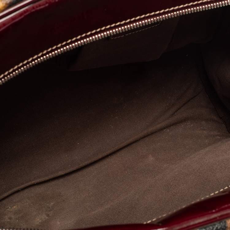 مملوكة مسبقًا Dolce & Gabbana Burgundy/Brown Leopard Print Coated Canvas and Patent Leather Miss Ice Satchel