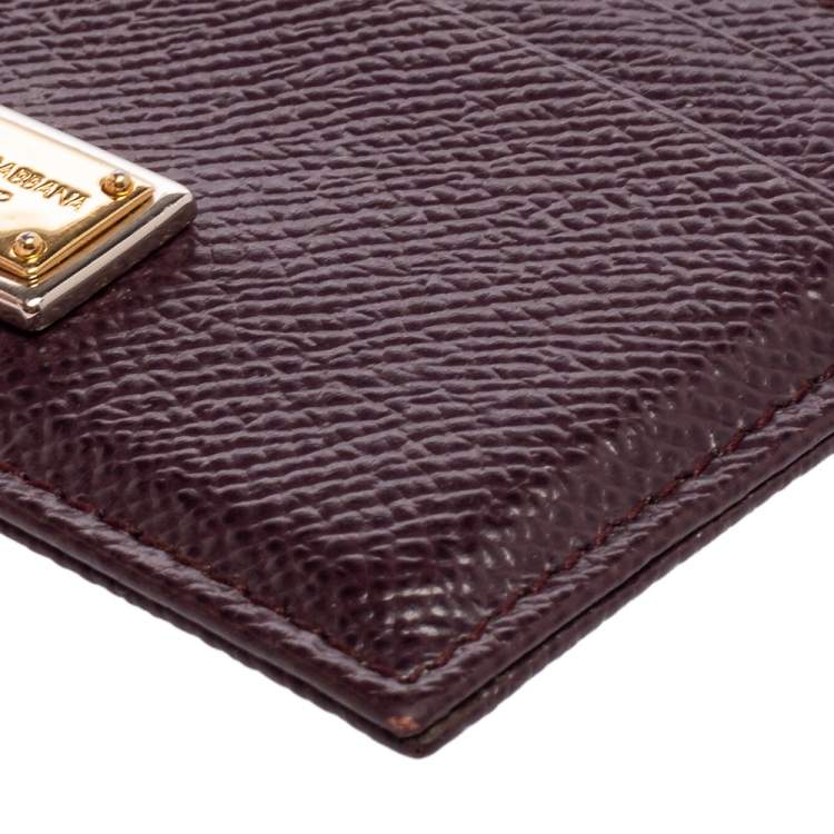 Pre Owned Dolce & Gabbana Dark Burgundy Leather Card Holder