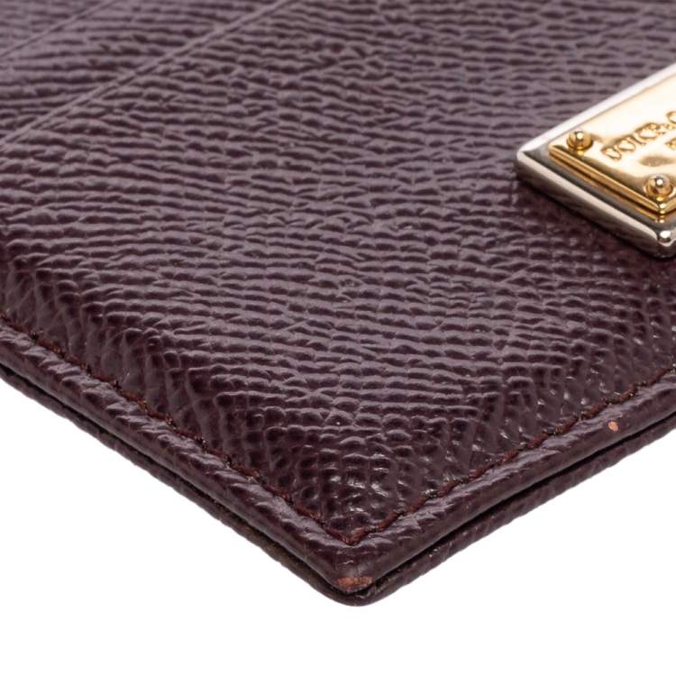 Pre Owned Dolce & Gabbana Dark Burgundy Leather Card Holder