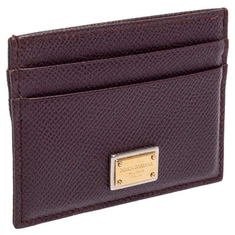 Pre Owned Dolce & Gabbana Dark Burgundy Leather Card Holder