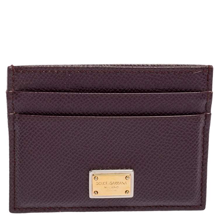 Pre Owned Dolce & Gabbana Dark Burgundy Leather Card Holder