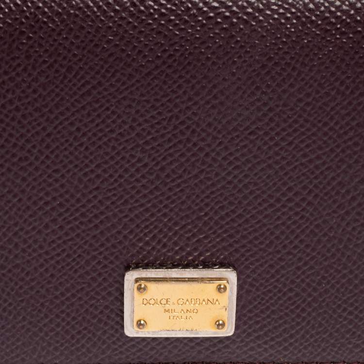 Pre Owned Dolce & Gabbana Dark Burgundy Leather Flap Card Case