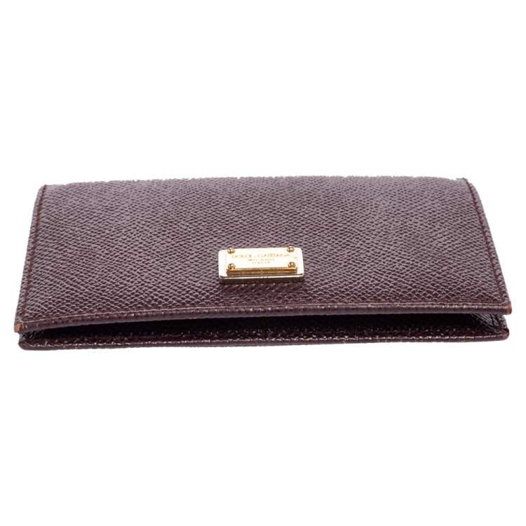 Pre Owned Dolce & Gabbana Dark Burgundy Leather Flap Card Case