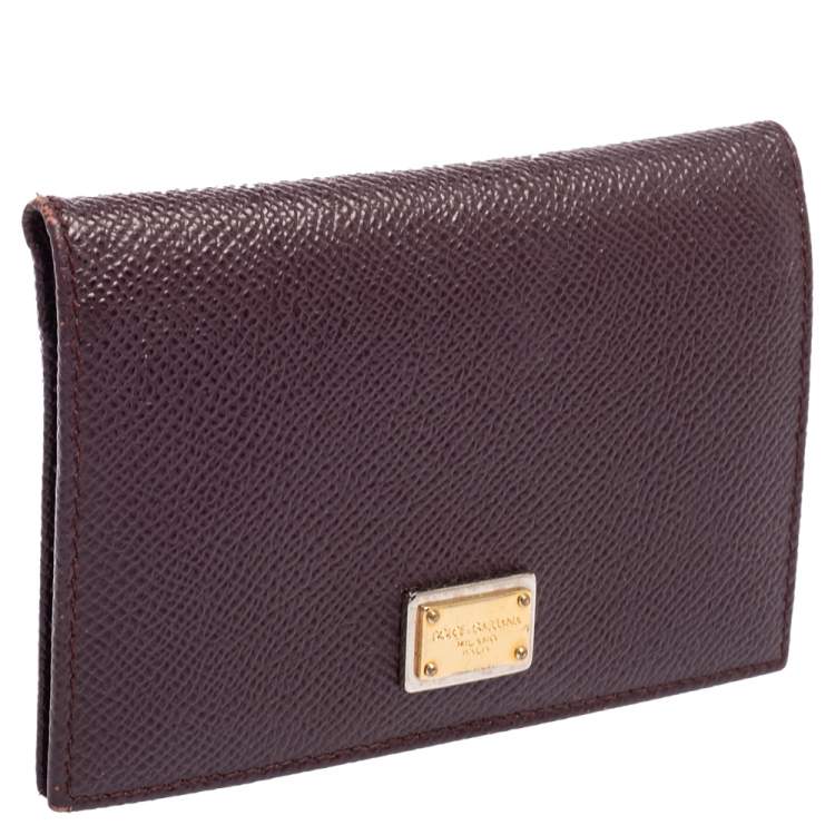 Pre Owned Dolce & Gabbana Dark Burgundy Leather Flap Card Case
