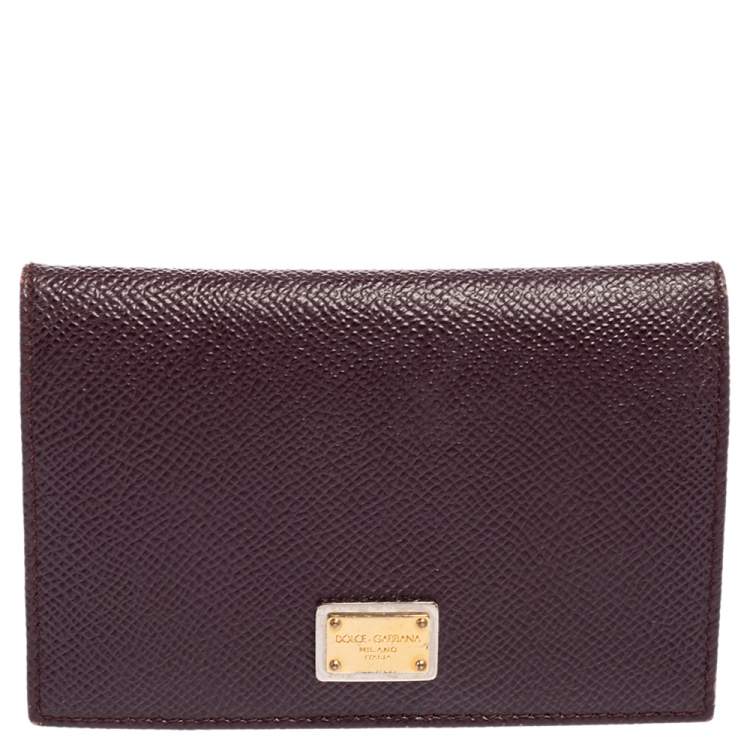 Pre Owned Dolce & Gabbana Dark Burgundy Leather Flap Card Case