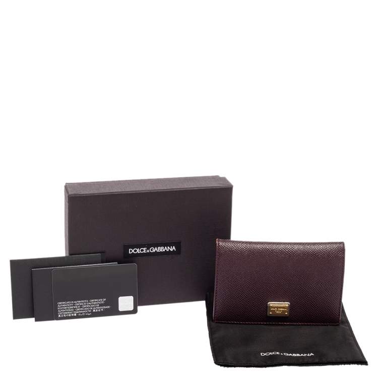 Pre Owned Dolce & Gabbana Dark Burgundy Leather Flap Card Case