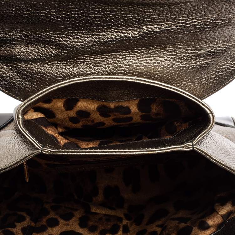 Pre Owned Dolce & Gabbana Metallic Silver/Black Leather Miss Babette Top Handle Bag