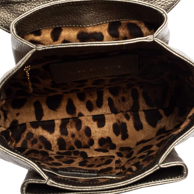 Pre Owned Dolce & Gabbana Metallic Silver/Black Leather Miss Babette Top Handle Bag