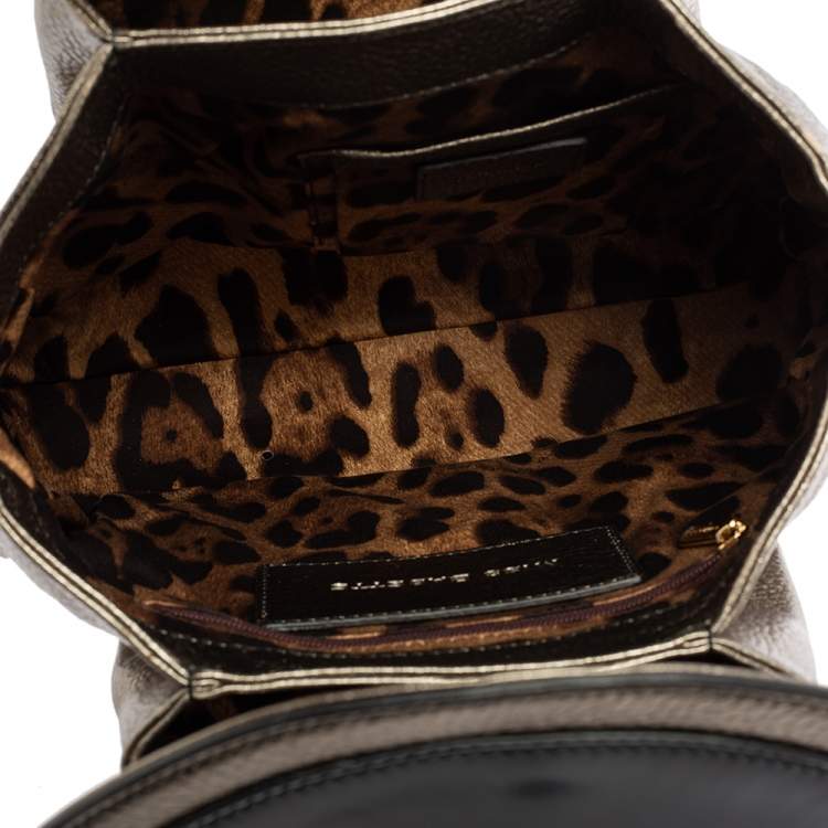 Pre Owned Dolce & Gabbana Metallic Silver/Black Leather Miss Babette Top Handle Bag