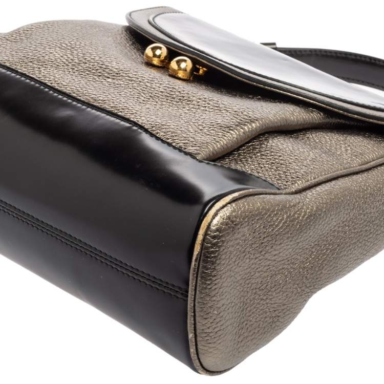 Pre Owned Dolce & Gabbana Metallic Silver/Black Leather Miss Babette Top Handle Bag