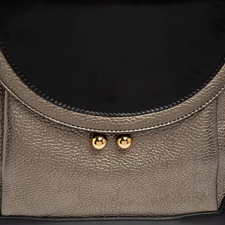 Pre Owned Dolce & Gabbana Metallic Silver/Black Leather Miss Babette Top Handle Bag
