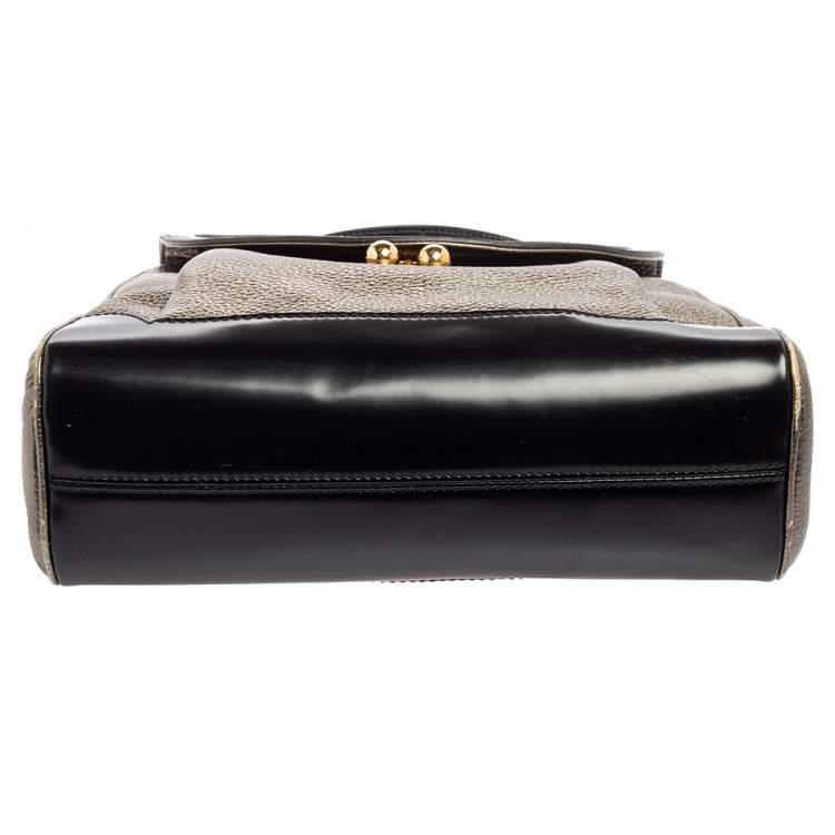 Pre Owned Dolce & Gabbana Metallic Silver/Black Leather Miss Babette Top Handle Bag