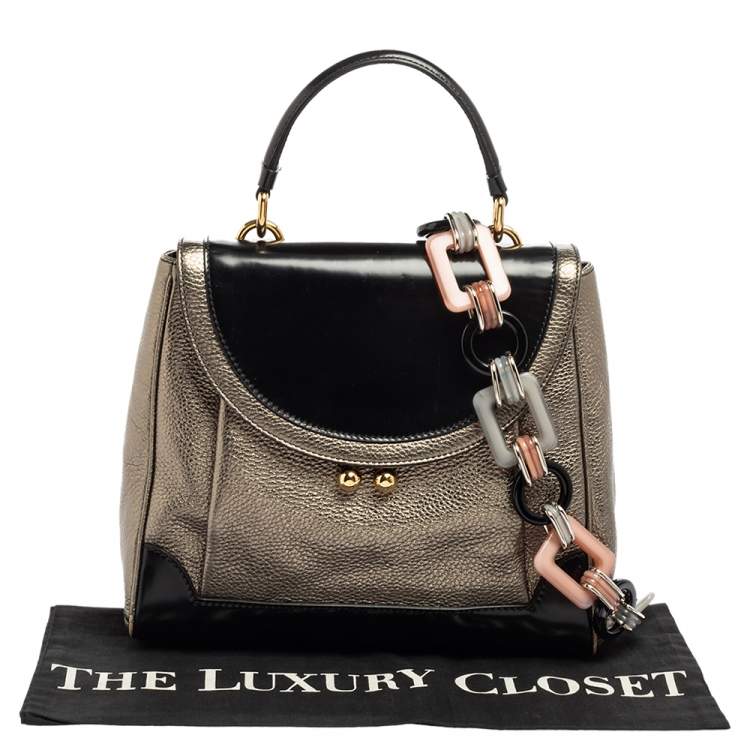 Pre Owned Dolce & Gabbana Metallic Silver/Black Leather Miss Babette Top Handle Bag