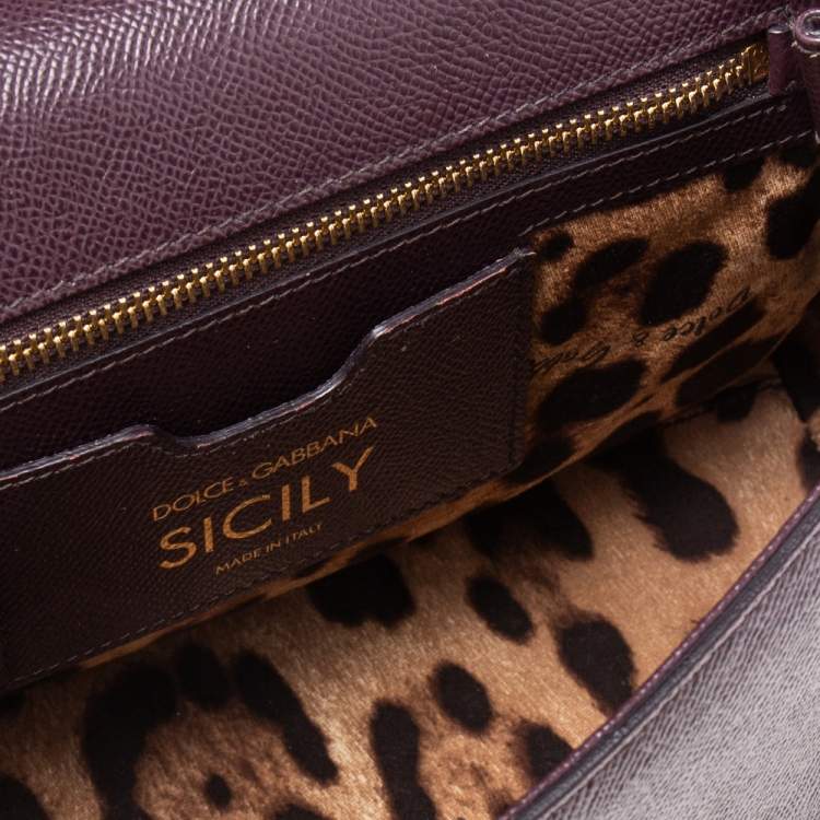 Pre Owned Dolce & Gabbana Burgundy Leather Medium Miss Sicily Top Handle Bag