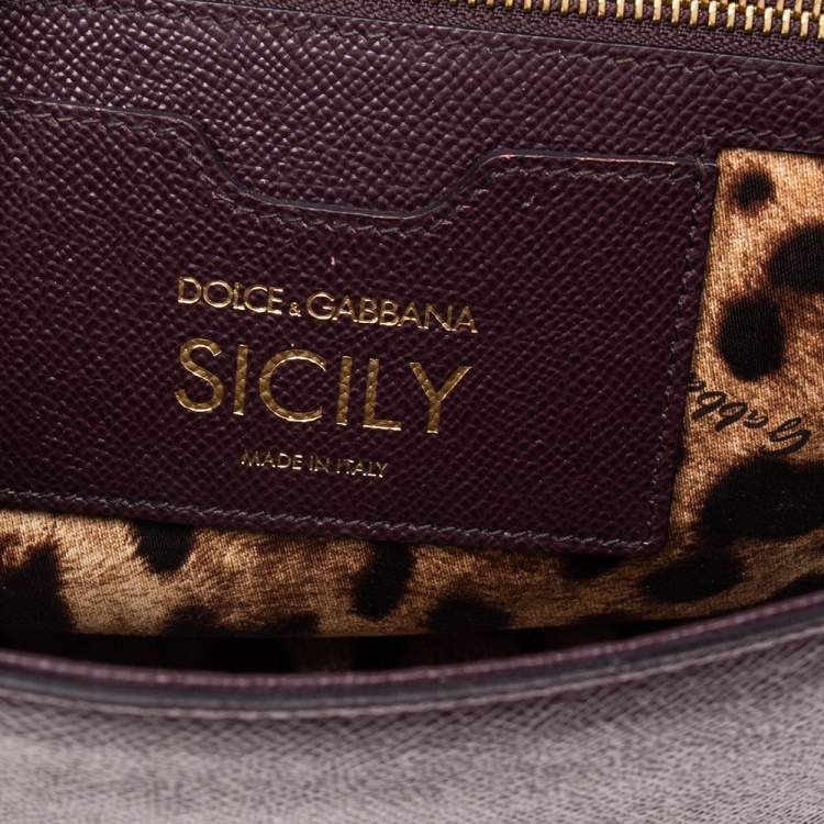 Pre Owned Dolce & Gabbana Burgundy Leather Medium Miss Sicily Top Handle Bag