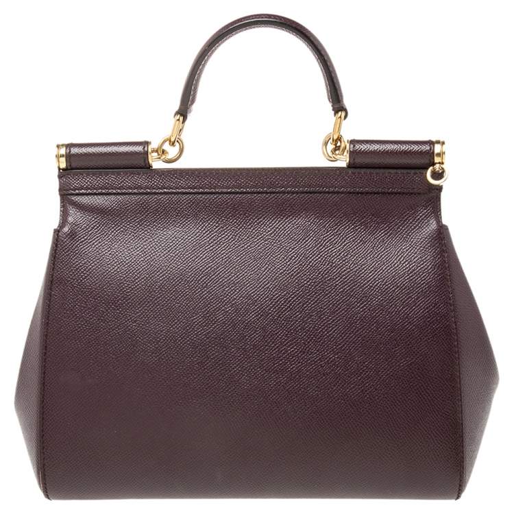 Pre Owned Dolce & Gabbana Burgundy Leather Medium Miss Sicily Top Handle Bag