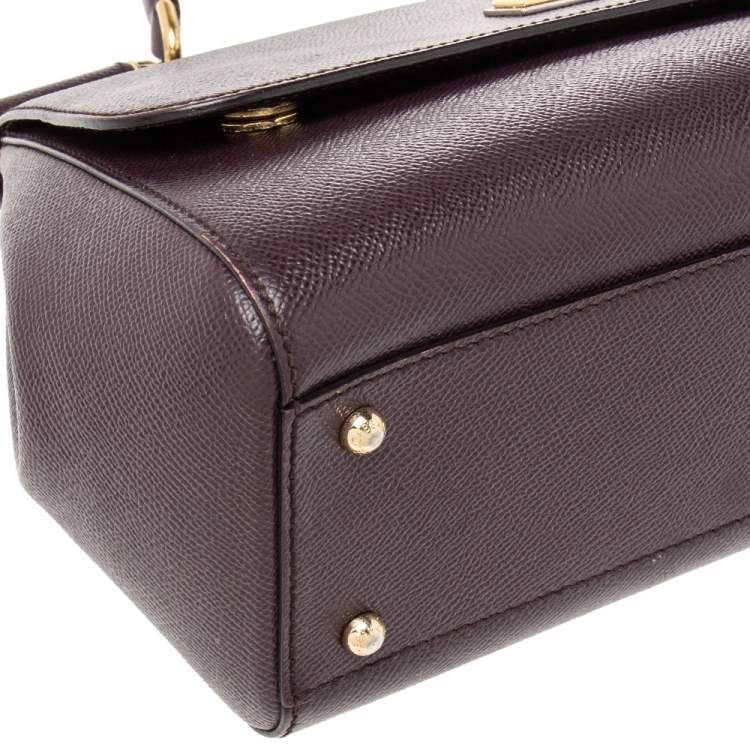 Pre Owned Dolce & Gabbana Burgundy Leather Medium Miss Sicily Top Handle Bag