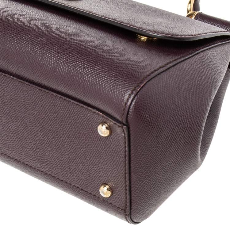 Pre Owned Dolce & Gabbana Burgundy Leather Medium Miss Sicily Top Handle Bag