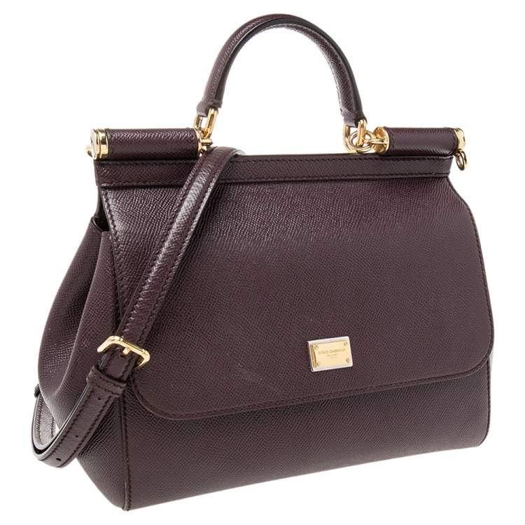 Pre Owned Dolce & Gabbana Burgundy Leather Medium Miss Sicily Top Handle Bag