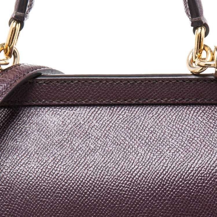 Pre Owned Dolce & Gabbana Burgundy Leather Medium Miss Sicily Top Handle Bag