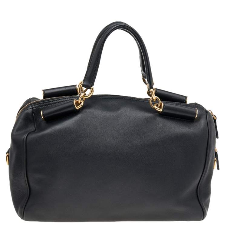 Pre Owned Dolce and Gabbana Black Leather Miss Sicily Bowling Bag