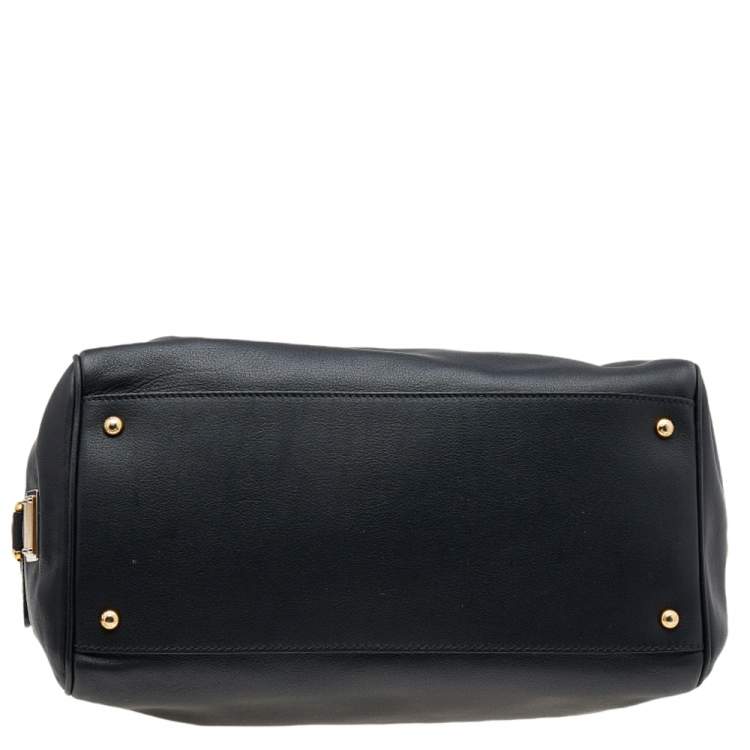 Pre Owned Dolce and Gabbana Black Leather Miss Sicily Bowling Bag
