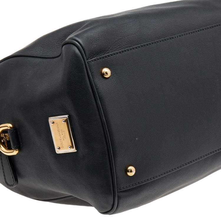 Pre Owned Dolce and Gabbana Black Leather Miss Sicily Bowling Bag